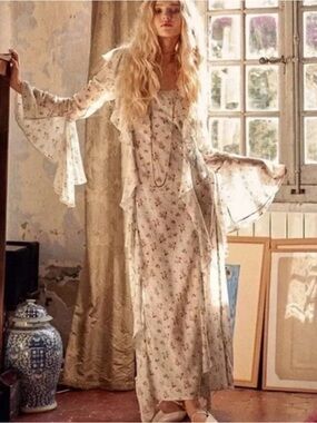 Spell FLEUR FRILL BIAS Ruffles MAXI DRESS Teapot Blue M